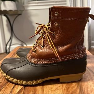 L.L.Bean Women's Bean Boots 8", Flannel-Lined, Size 7M, Tan/Brown/Gum, Like New